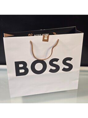 Large HUGO BOSS White & Gold Shopping Tote Bag Big Bold Logo Black Letters